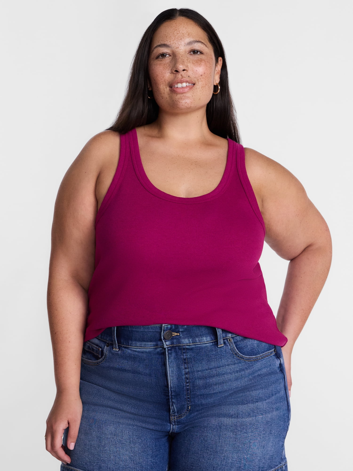 Terra & Sky Women's Plus Sleeveless Ribbed Scoop Neck Tank Top, Sizes 0X-5X