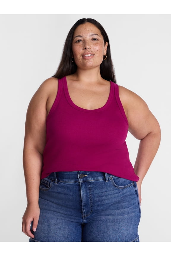 Women's Plus Sleeveless Ribbed Scoop Neck Tank Top, Sizes 0X-5X