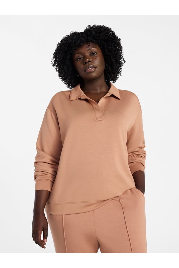 Women's Plus Size Scuba Knit Layering Top with Long Sleeves, Sizes 0X-5X