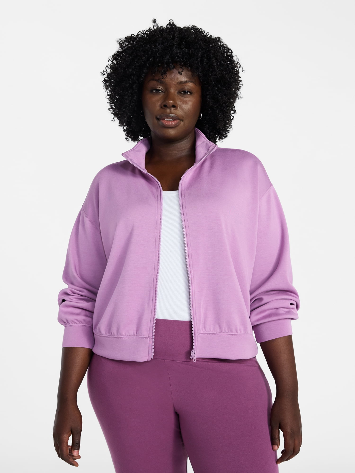 Terra & Sky Women's Plus Size Zip Up Scuba Knit Layering Top, Sizes 0X-5X