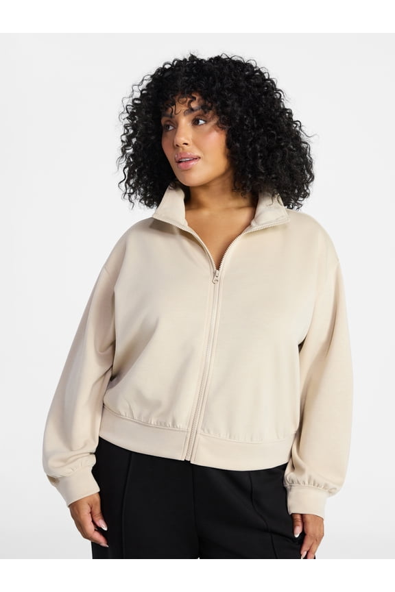 Women's Plus Size Zip Up Scuba Knit Layering Top, Sizes 0X-5X