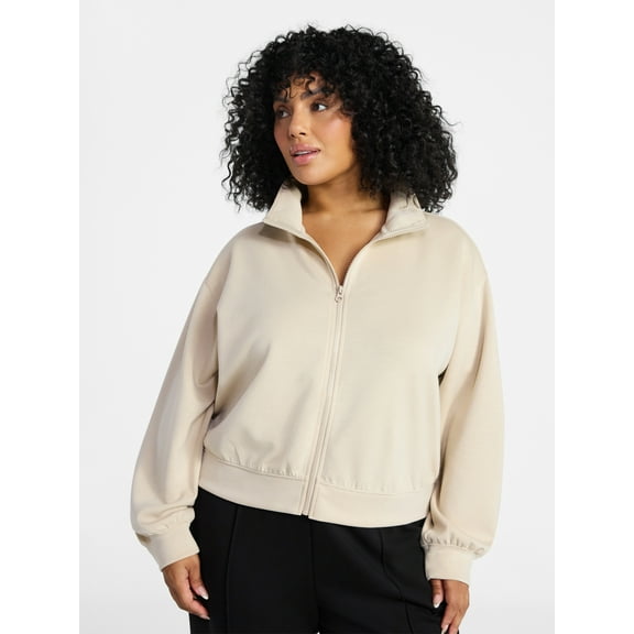 Terra & Sky Women's Plus Size Zip Up Scuba Knit Layering Top, Sizes 0X-5X