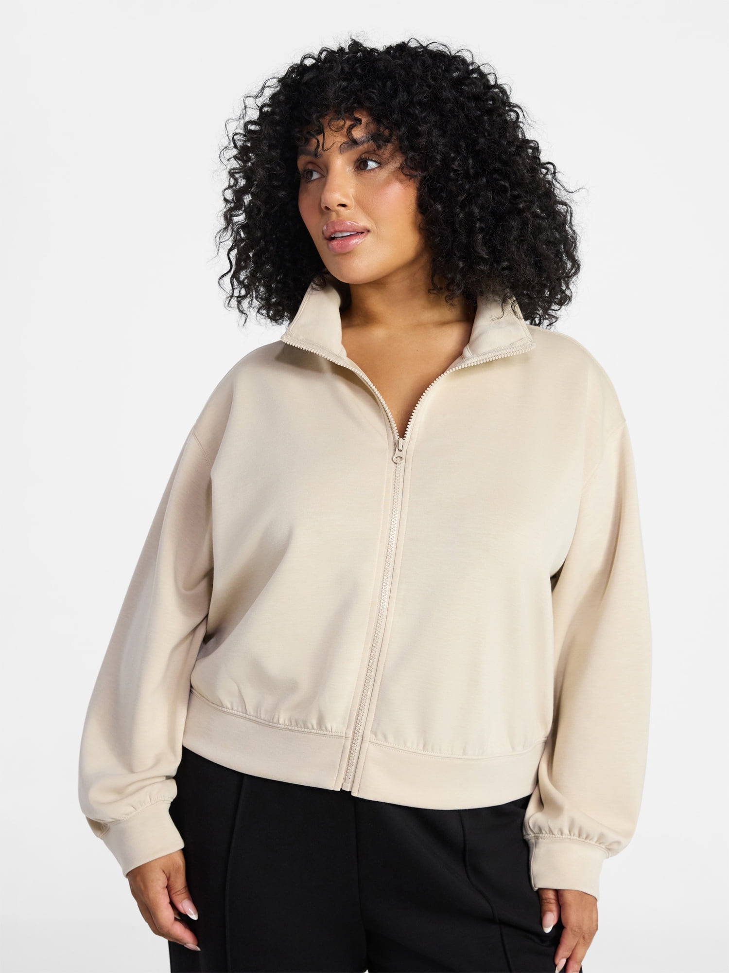 Terra & Sky Women's Plus Size Zip Up Scuba Knit Layering Top, Sizes 0X-5X