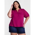 thumbnail image 1 of Terra & Sky Women's Plus Eyelet Yoke Top with Short Puff Sleeves, Sizes 0X-5X, 1 of 5