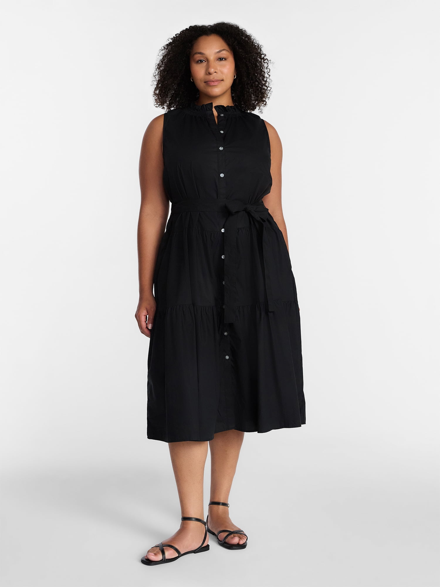 Terra & Sky Women's Plus Sleeveless Midi Shirt Dress, Sizes 0X-5X