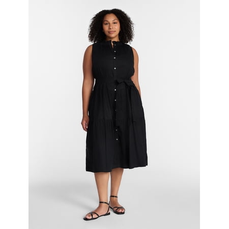 Terra & Sky Women's Plus Sleeveless Midi Shirt Dress, Sizes 0X-5X