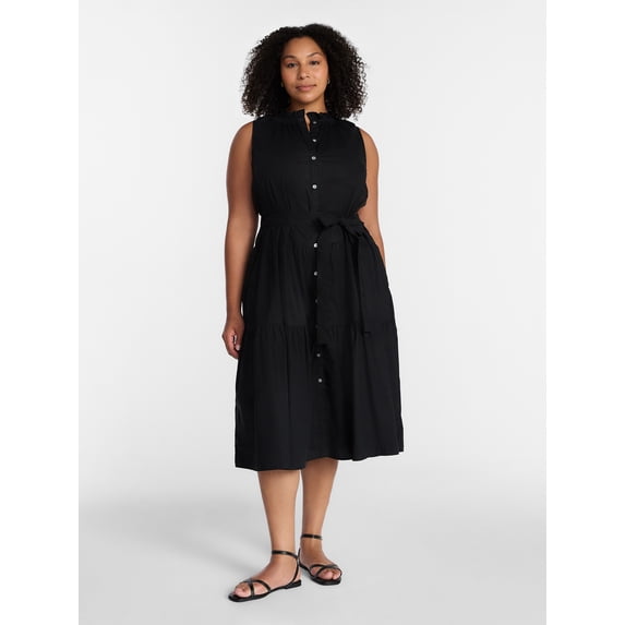 Terra & Sky Women's Plus Sleeveless Midi Shirt Dress, Sizes 0X-5X
