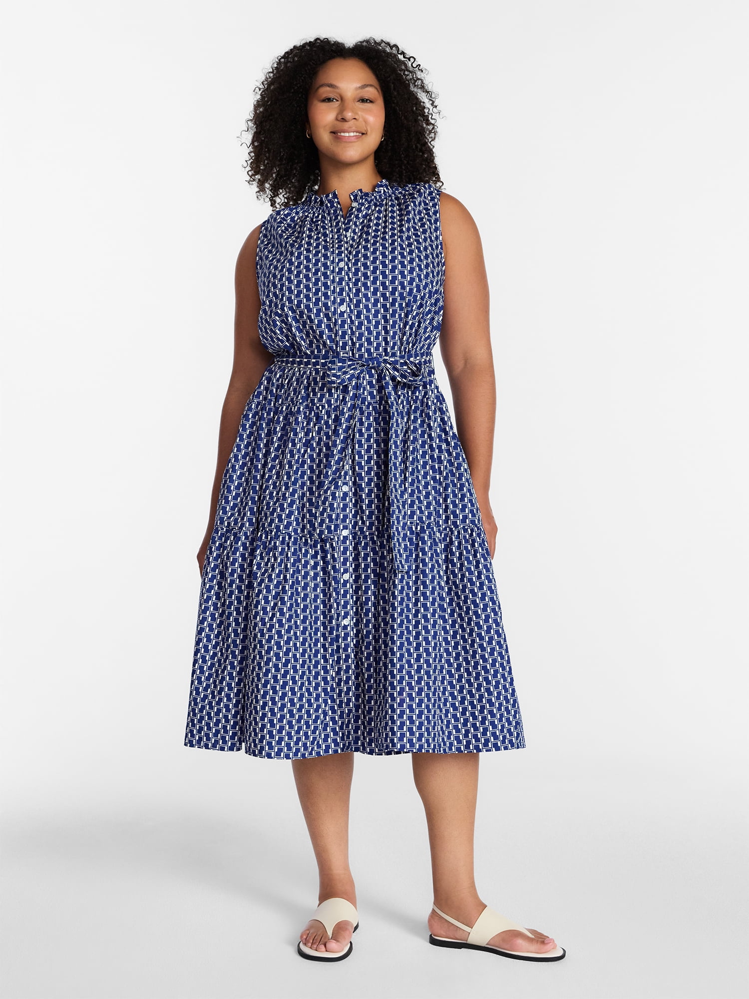 Terra & Sky Women's Plus Sleeveless Midi Shirt Dress, Sizes 0X-5X