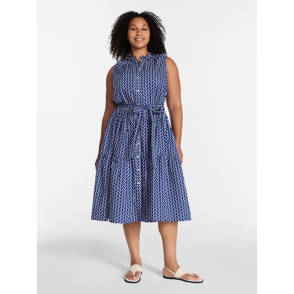 Terra & Sky Women's Plus Sleeveless Midi Shirt Dress, Sizes 0X - 5X