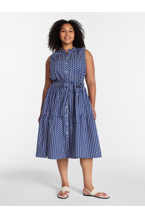 Women's Plus Sleeveless Midi Shirt Dress, Sizes 0X - 5X
