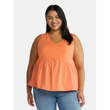 Terra & Sky Women's Plus Size Mixed Media Sleeveless Top, Sizes 0X-4X