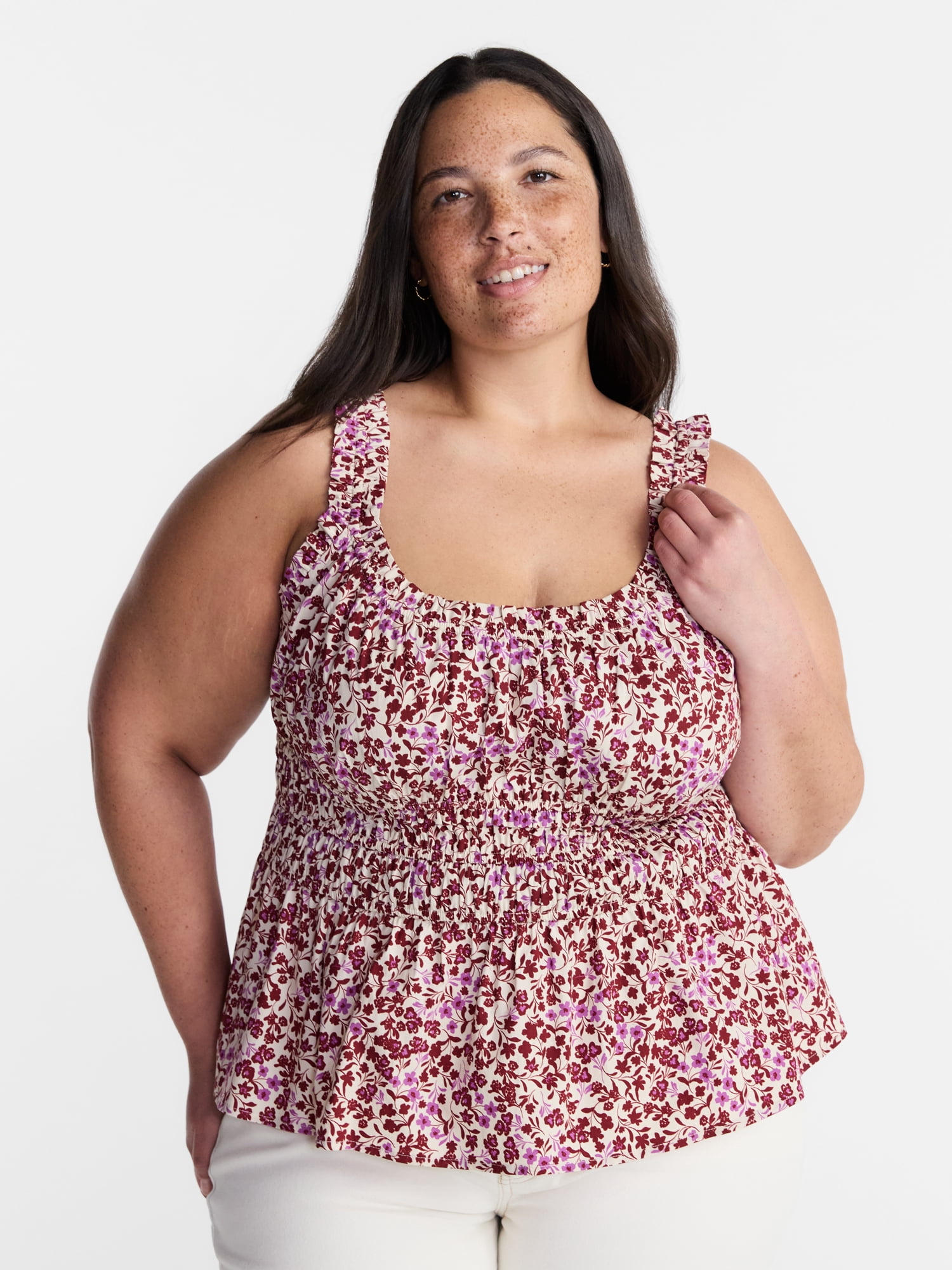 Terra & Sky Women’s Plus Sleeveless Smocked Peplum Tank Top, Sizes 0X-5X