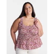 Women’s Plus Sleeveless Smocked Peplum Tank Top, Sizes 0X-5X