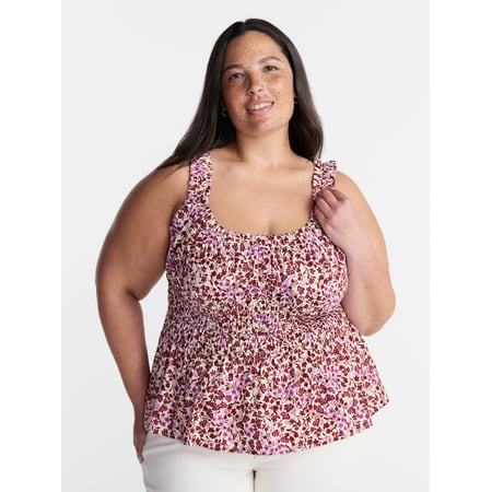 Terra & Sky Women’s Plus Sleeveless Smocked Peplum Tank Top, Sizes 0X-5X