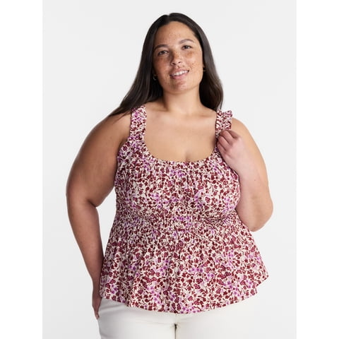 Women’s Plus Sleeveless Smocked Peplum Tank Top, Sizes 0X-5X