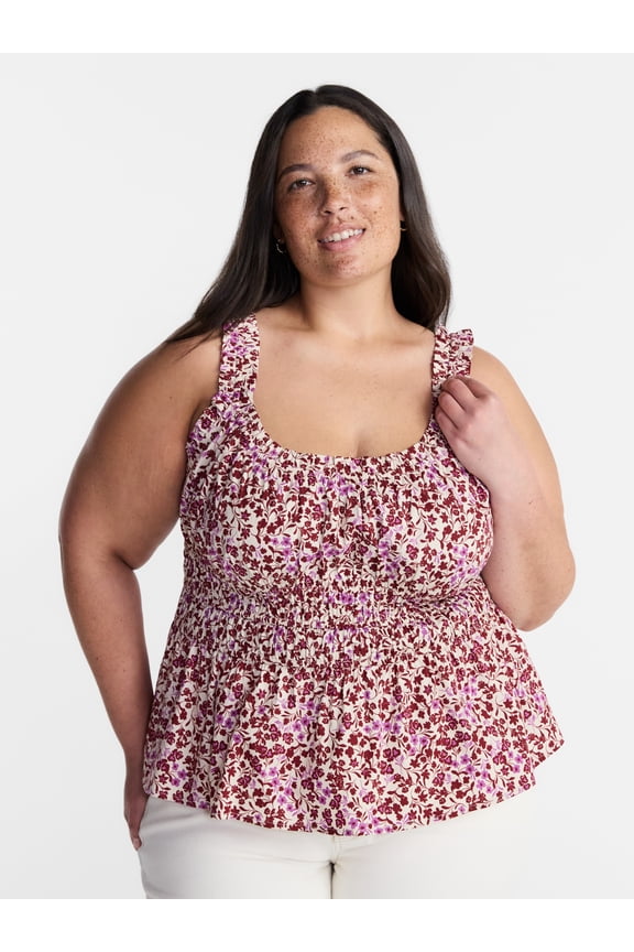Women’s Plus Sleeveless Smocked Peplum Tank Top, Sizes 0X-5X