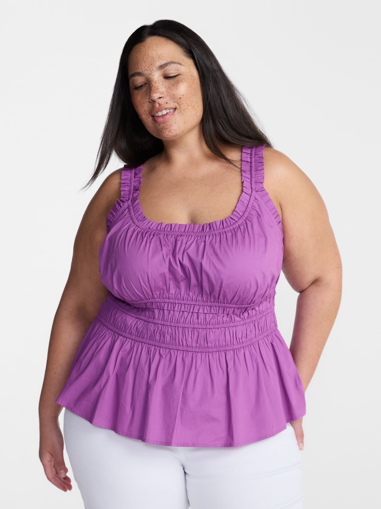 Terra & Sky Women’s Plus Sleeveless Smocked Peplum Tank Top, Sizes 0X-5X