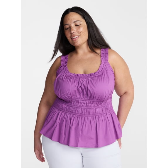 Terra & Sky Women’s Plus Sleeveless Smocked Peplum Tank Top, Sizes 0X-5X