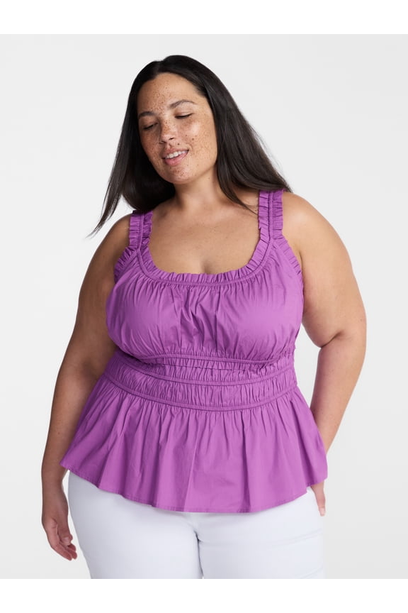Women’s Plus Sleeveless Smocked Peplum Tank Top, Sizes 0X-5X