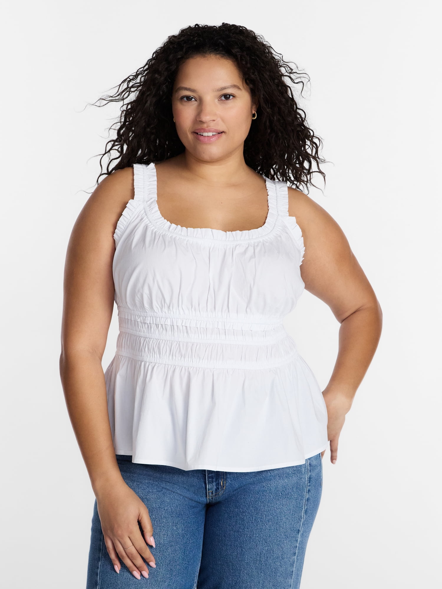 Terra & Sky Women's Plus Sleeveless Smocked Peplum Tank Top, Sizes