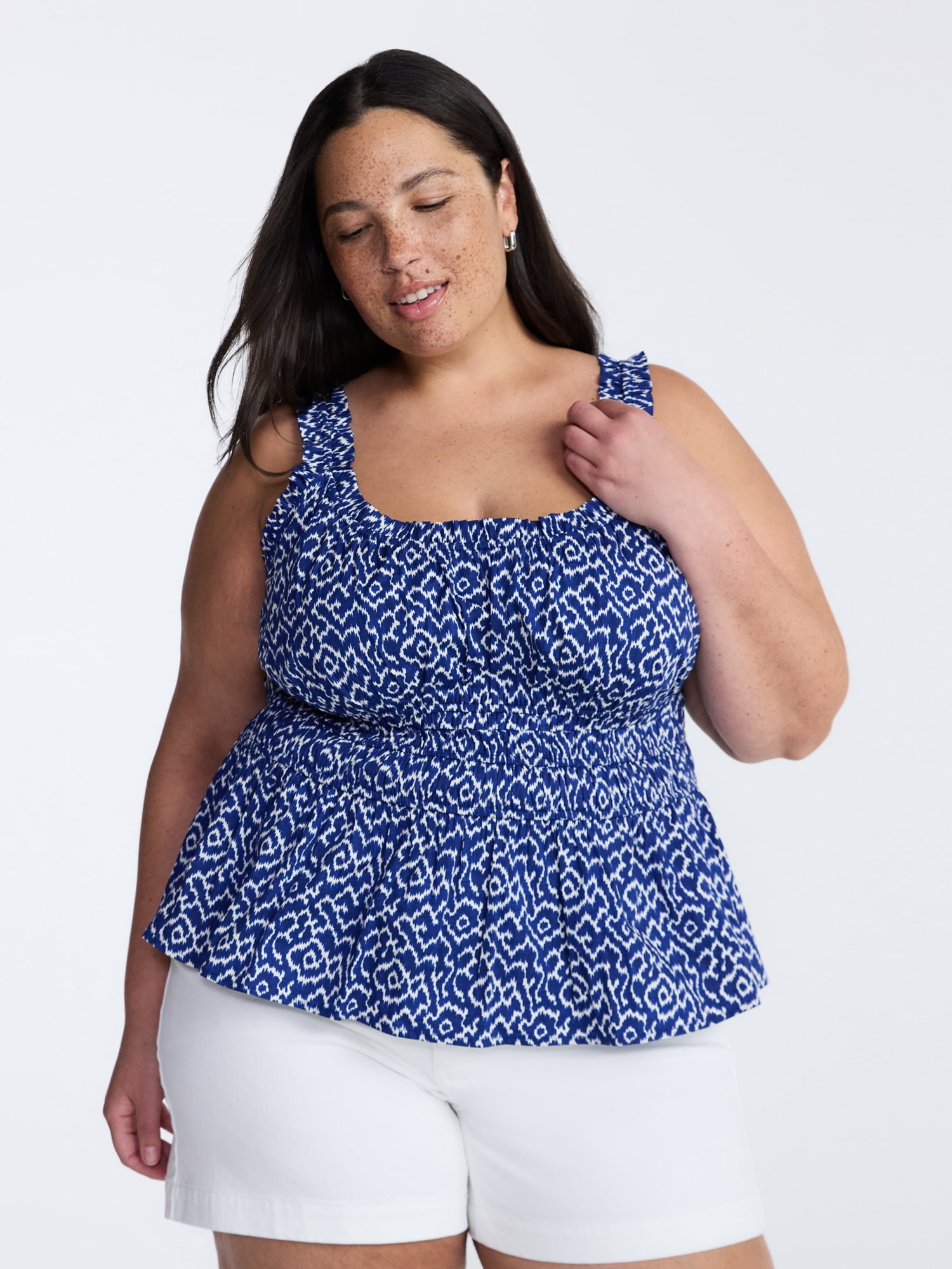 Terra & Sky Women’s Plus Sleeveless Smocked Peplum Tank Top, Sizes 0X-5X