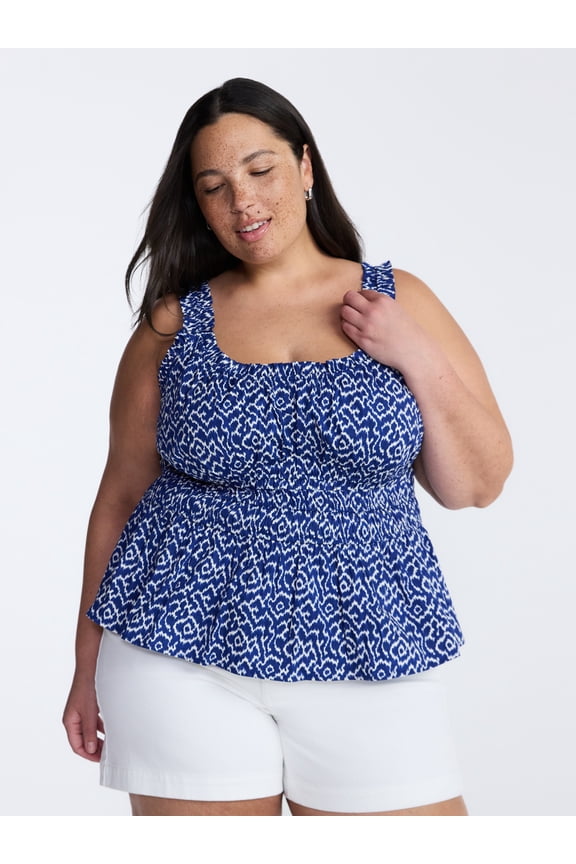 Women’s Plus Sleeveless Smocked Peplum Tank Top, Sizes 0X-5X