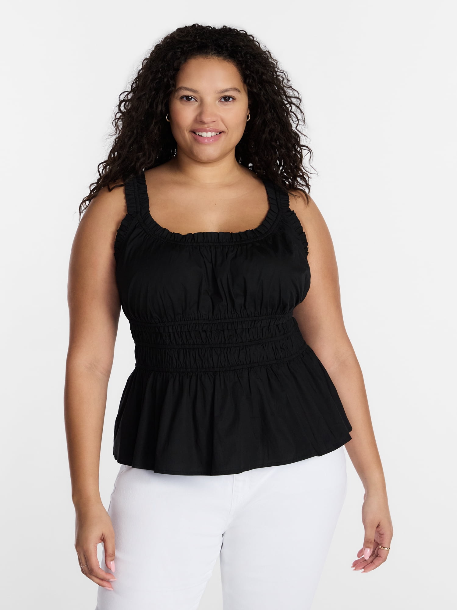 Terra & Sky Women’s Plus Sleeveless Smocked Peplum Tank Top, Sizes 0X-5X