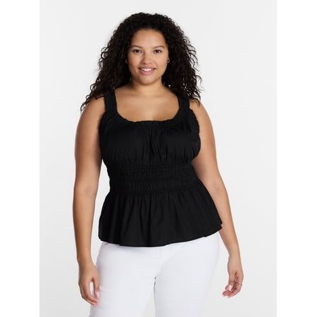 Terra & Sky Women’s Plus Sleeveless Smocked Peplum Tank Top, Sizes 0X-5X