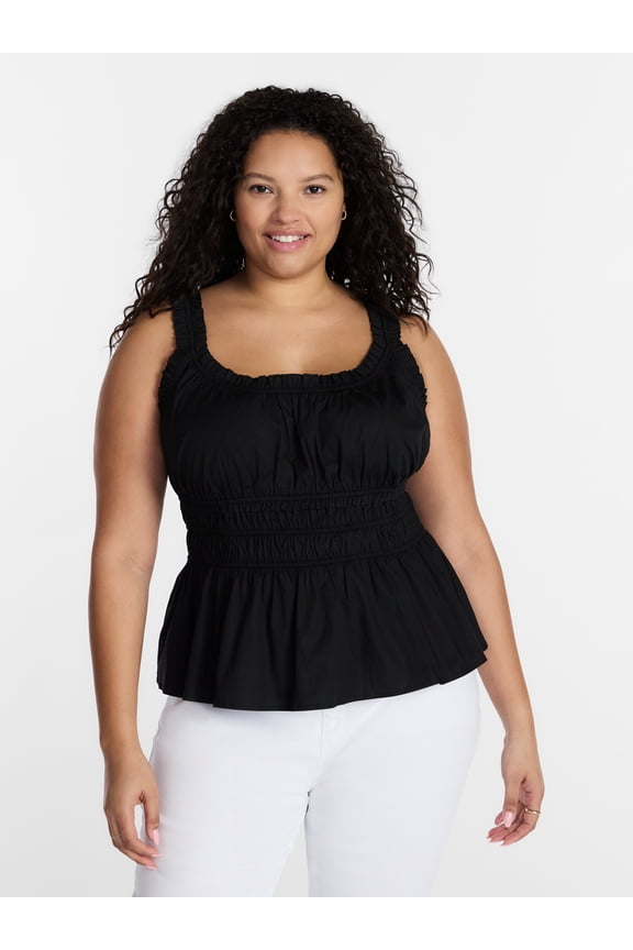Women's Plus Sleeveless Smocked Peplum Tank Top, Sizes 0X to 5X