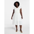 thumbnail image 1 of Terra & Sky Women's Plus Cotton Midi Dress with Smocked Bodice, Sizes 0X-5X, 1 of 4