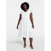 Women's Plus Cotton Midi Dress with Smocked Bodice, Sizes 0X-5X