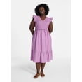 thumbnail image 1 of Terra & Sky Women's Plus Cotton Midi Dress with Smocked Bodice, Sizes 0X-5X, 1 of 4