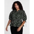 thumbnail image 1 of Terra & Sky Women's Plus Smocked Sleeved Top, Sizes 0X-5X, 1 of 5