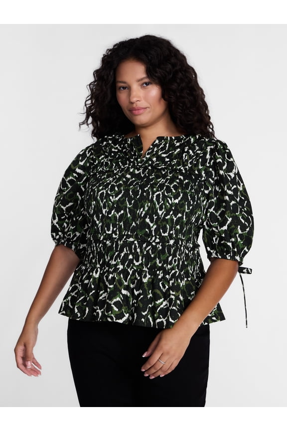 Women's Plus Smocked Sleeved Top, Sizes 0X-5X