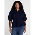 thumbnail image 1 of Terra & Sky Women's Plus Smocked Sleeved Top, Sizes 0X-5X, 1 of 5