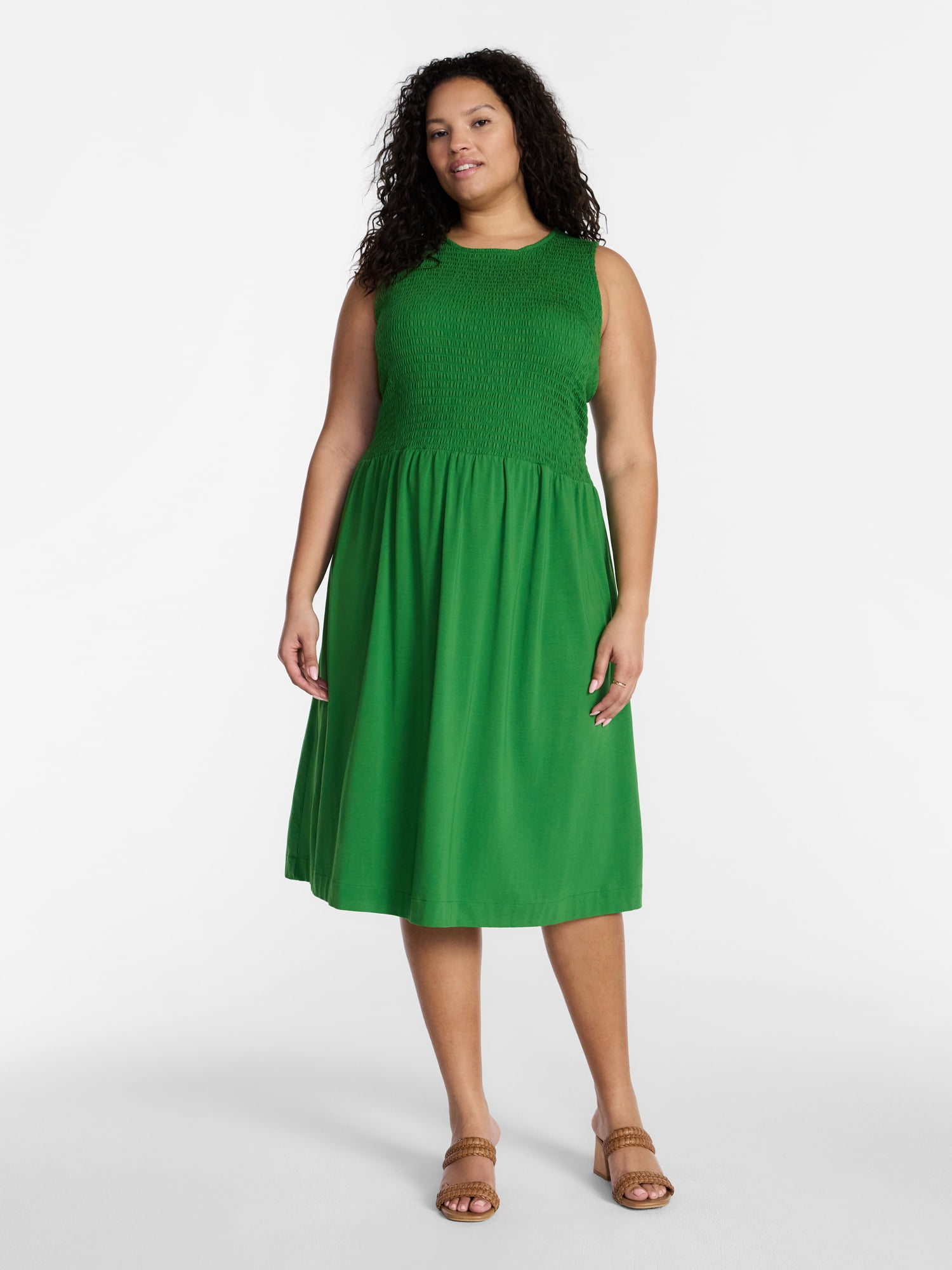 Women’s Plus Sleeveless Smocked Midi Dress, Size 0X-5X