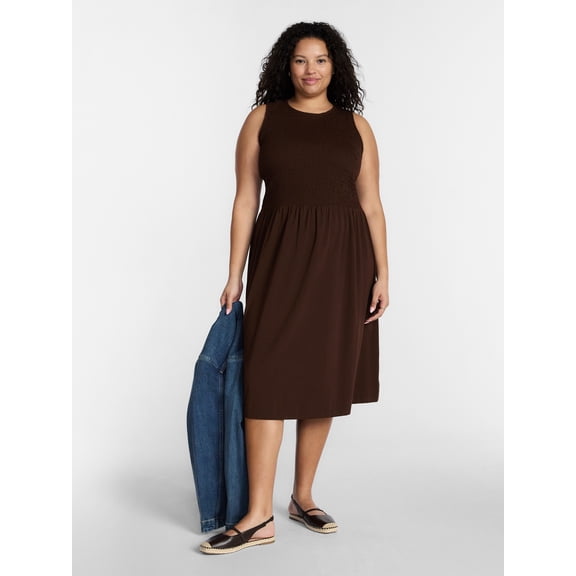 Terra & Sky Women’s Plus Sleeveless Smocked Midi Dress, Size 0X-5X
