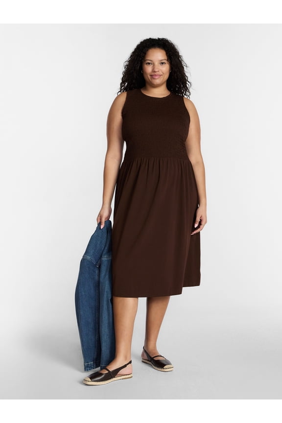 Women’s Plus Sleeveless Smocked Midi Dress, Size 0X-5X