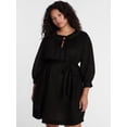 thumbnail image 1 of Terra & Sky Women's Plus Geo Eyelet Cotton Mini Dress with Long Sleeves, Sizes 0X-5X, 1 of 5