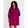 thumbnail image 1 of Terra & Sky Women's Plus Geo Eyelet Cotton Mini Dress with Long Sleeves, Sizes 0X-5X, 1 of 5