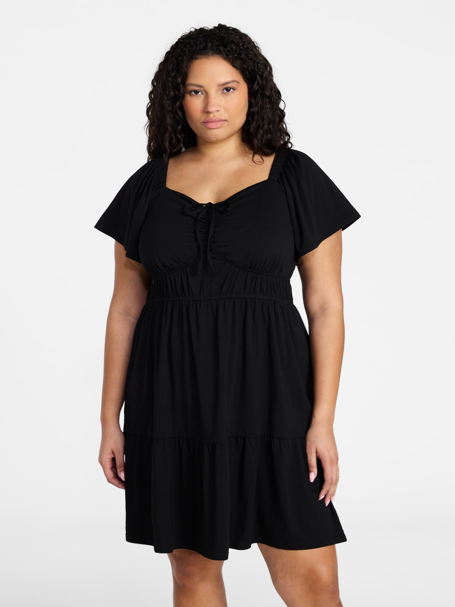 Terra & Sky Women's Plus Square Neck Tier Mini Dress, Sizes 0X-5X