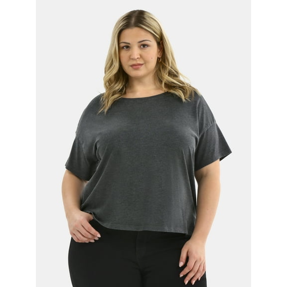 Terra & Sky Women's Plus Short Sleeve Boxy Tee, Sizes 0X-5X