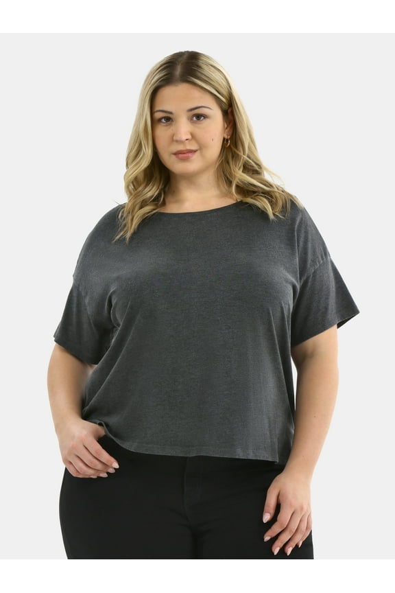 Women's Plus Short Sleeve Boxy Tee, Sizes 0X-5X