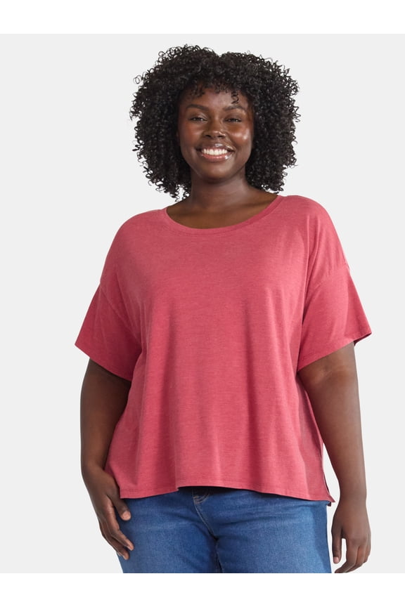Women's Plus Short Sleeve Boxy Tee, Sizes 0X-5X