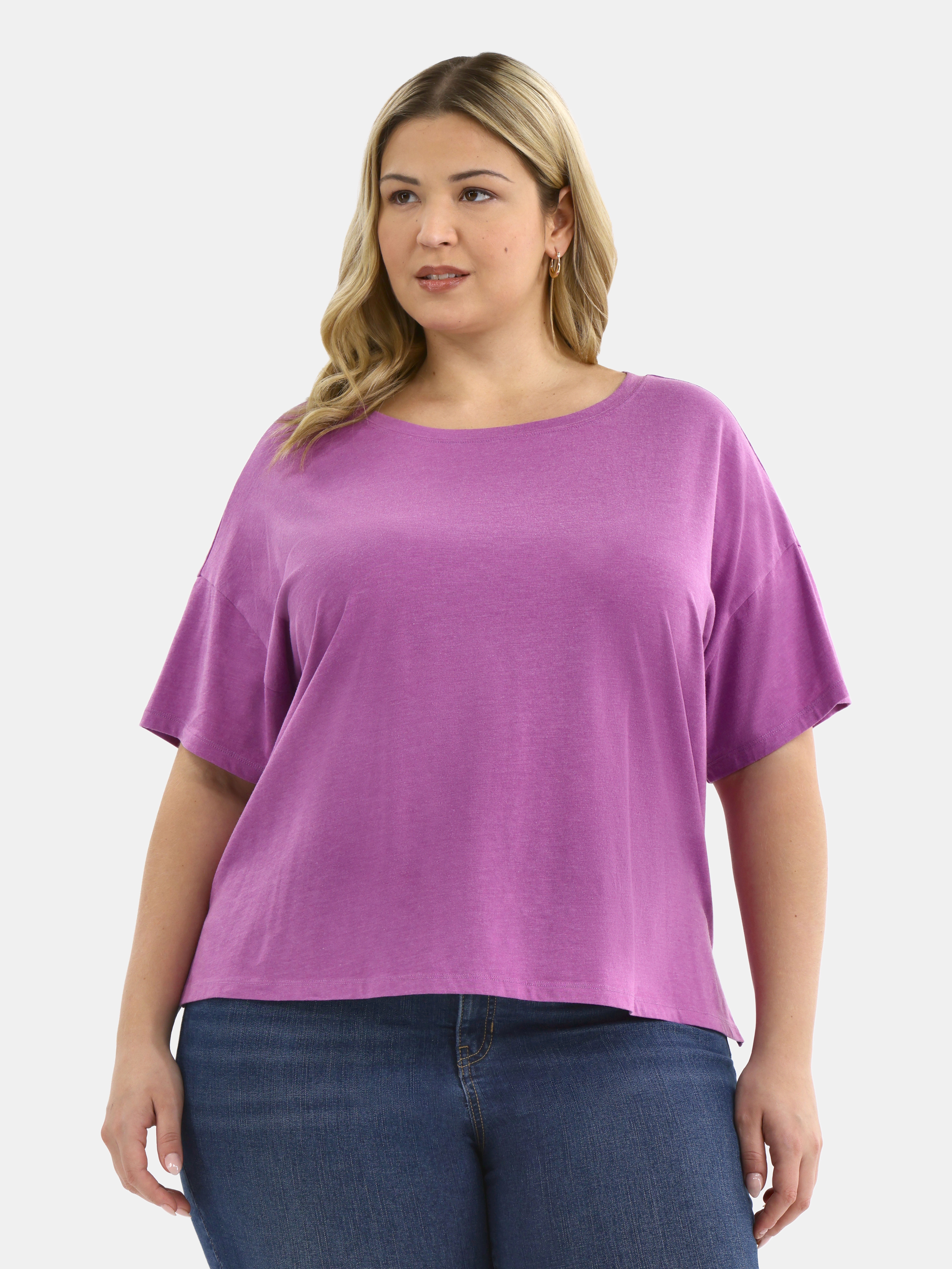 Terra & Sky Women's Plus Short Sleeve Boxy Tee, Sizes 0X-5X