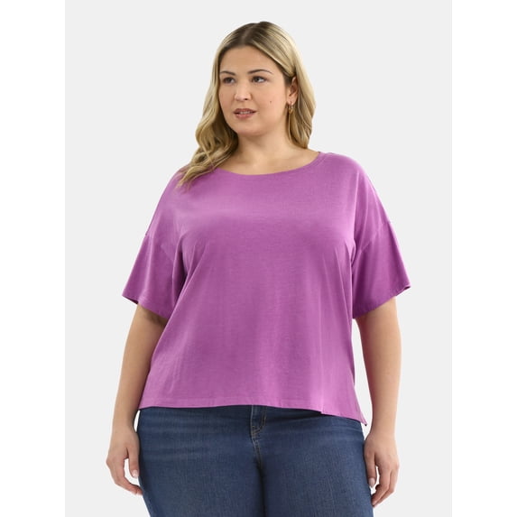 Terra & Sky Women's Plus Short Sleeve Boxy Tee, Sizes 0X-5X