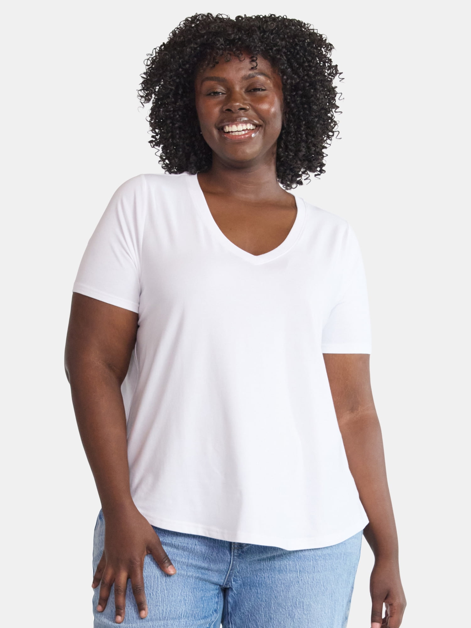 Terra & Sky Women's Plus Size V-Neck Tee with Short Sleeves, Sizes 0X-4X