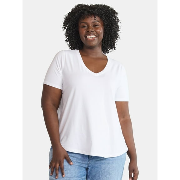 Terra & Sky Women's Plus Size V-Neck Tee with Short Sleeves, Sizes 0X-4X