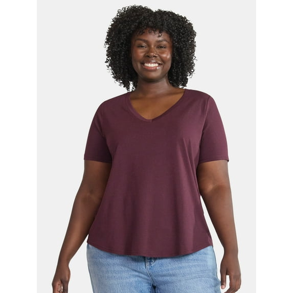 Terra & Sky Women's Plus Size V-Neck Tee with Short Sleeves, Sizes 0X-4X