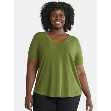 Terra & Sky Women’s Plus Short Sleeve V-Neck Tee, Sizes 0X-5X
